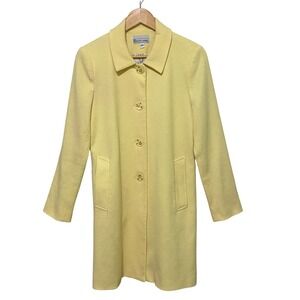 Vtg Elliott Lauren Womens Sunny‎ Yellow Textured Weave Button Front Coat Size 4